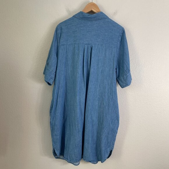 Old Navy Womens Large Chambray Shirt Dress Short Sleeve Button Up Denim Pockets - Picture 8 of 9